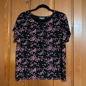 Women’s Briggs New York Stretch Floral Pink & Black Top Size 1XL #2337